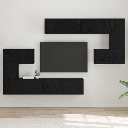 TV Units Wall-mounted 4 pcs Black Oak Engineered wood