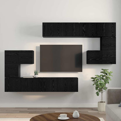 TV Units Wall-mounted 4 pcs Black Oak Engineered wood