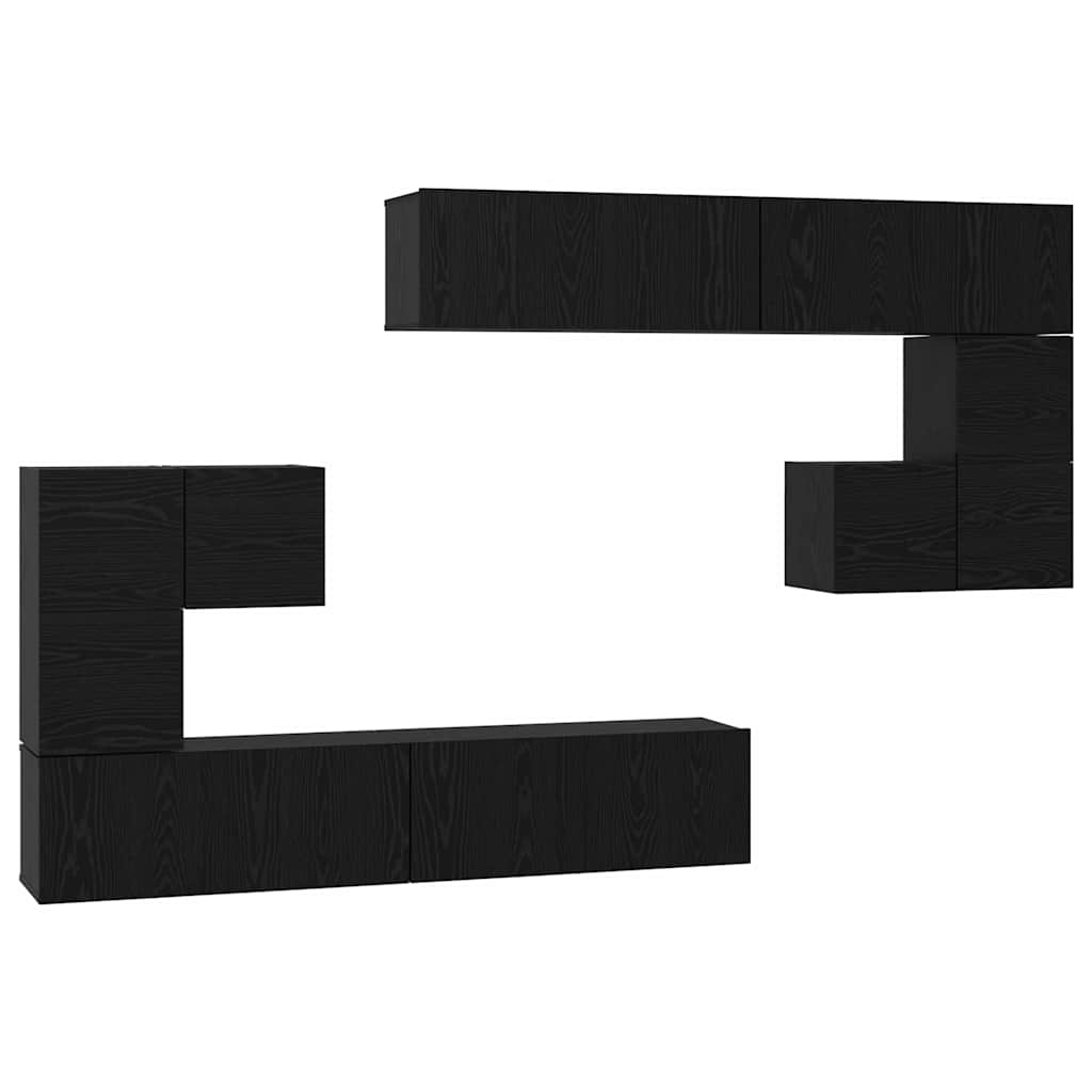 TV Units Wall-mounted 4 pcs Black Oak Engineered wood