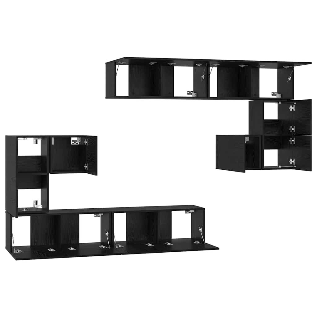 TV Units Wall-mounted 4 pcs Black Oak Engineered wood