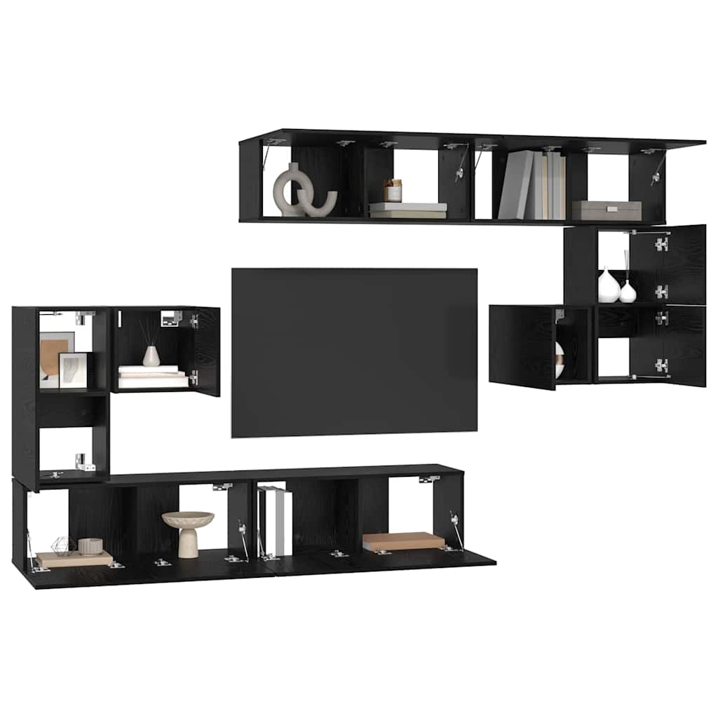 TV Units Wall-mounted 4 pcs Black Oak Engineered wood