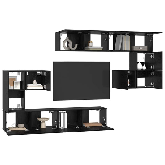 TV Units Wall-mounted 4 pcs Black Oak Engineered wood