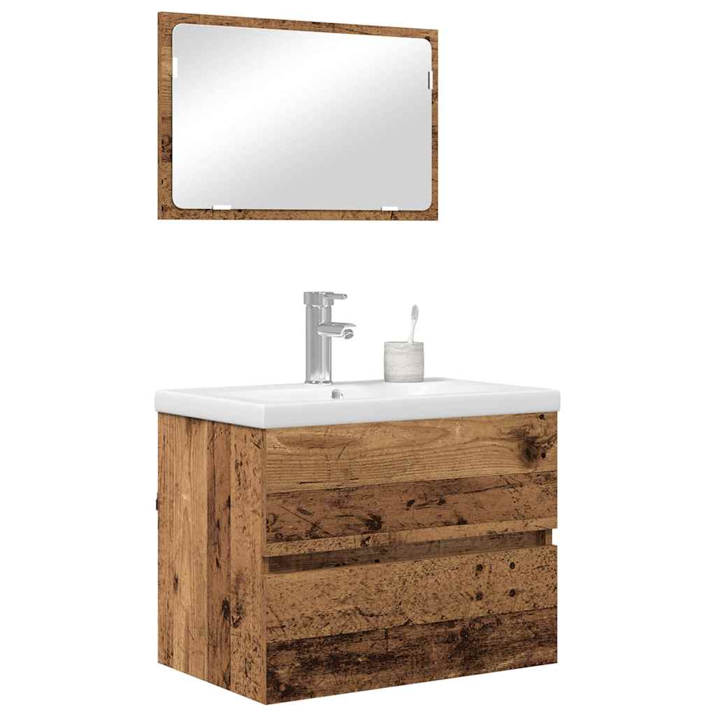 Bathroom Furniture Set 3 pcs Old Wood Engineered Wood