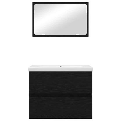 Bathroom Furniture Set 3 pcs Black Oak Engineered Wood