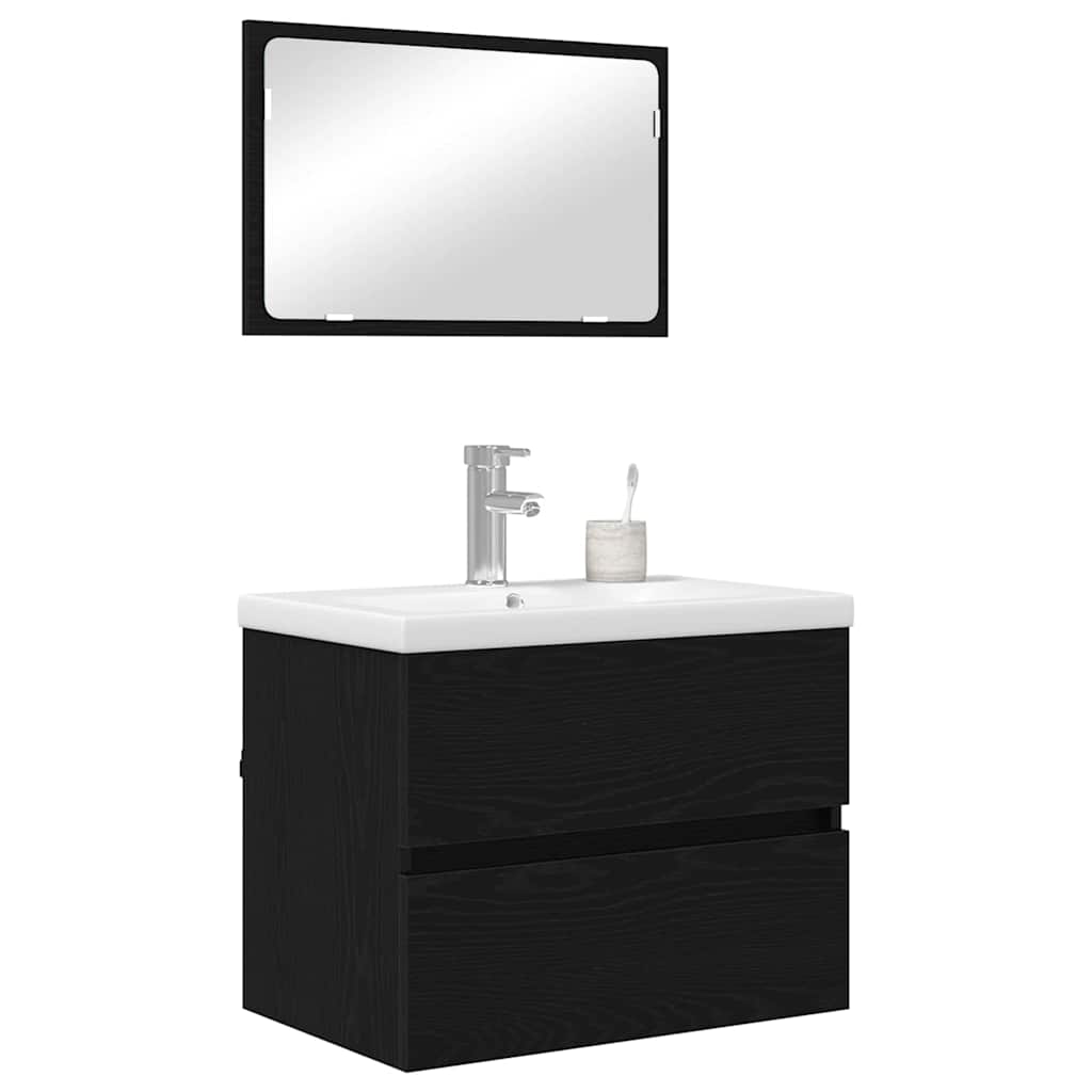 Bathroom Furniture Set 3 pcs Black Oak Engineered Wood