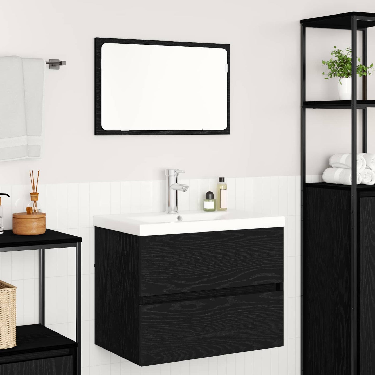 Bathroom Furniture Set 3 pcs Black Oak Engineered Wood