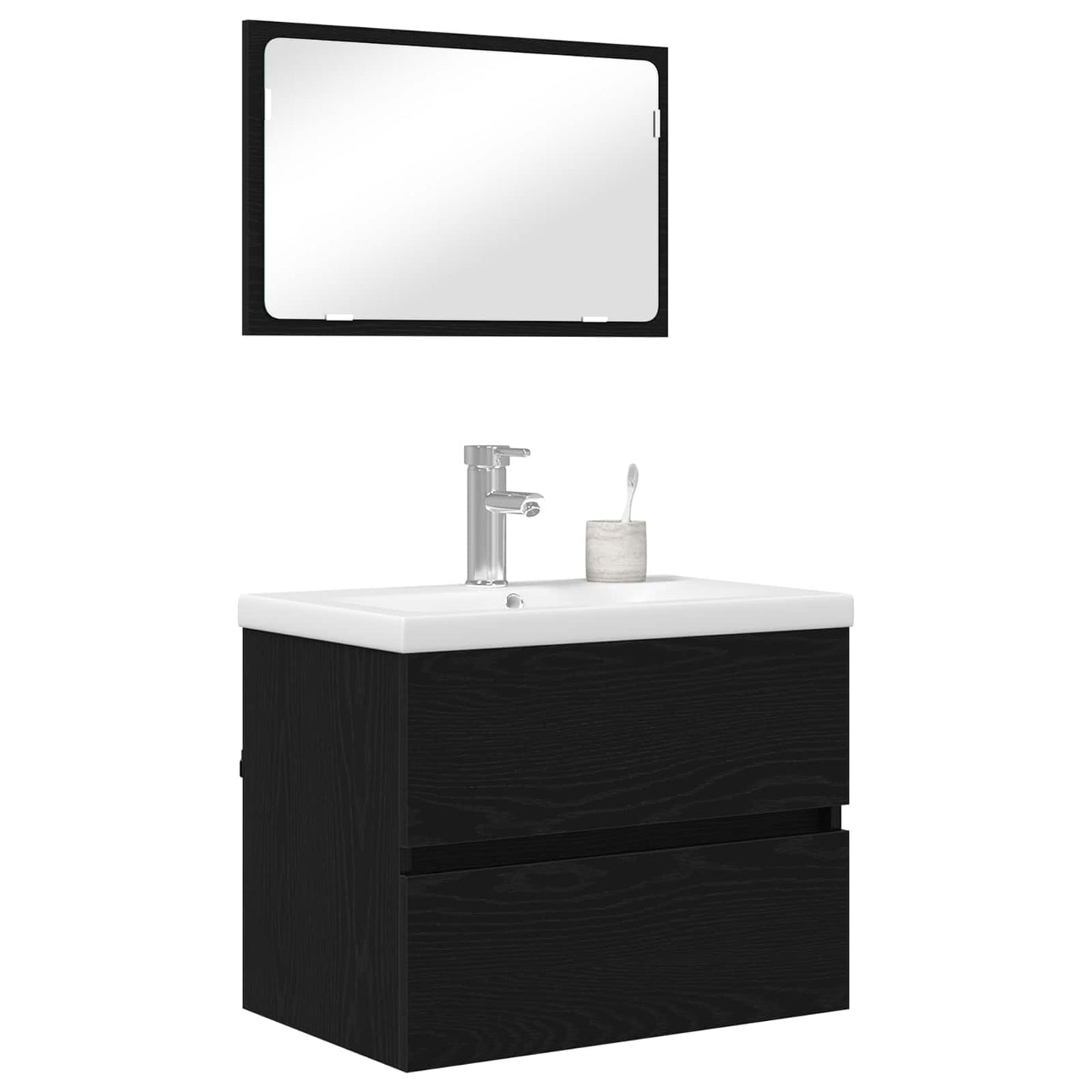 Bathroom Furniture Set 3 pcs Black Oak Engineered Wood