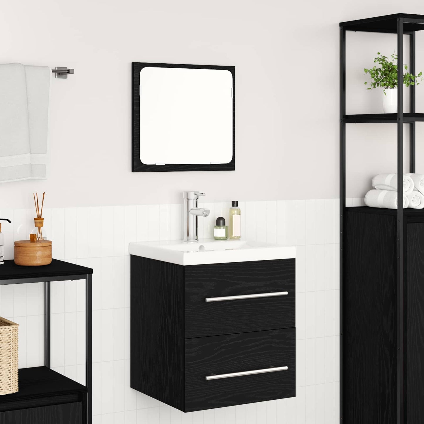 Bathroom Furniture Set 2 pcs Black Oak Engineered Wood