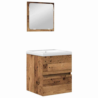 Bathroom Furniture Set 2 pcs Old Wood and White Engineered Wood