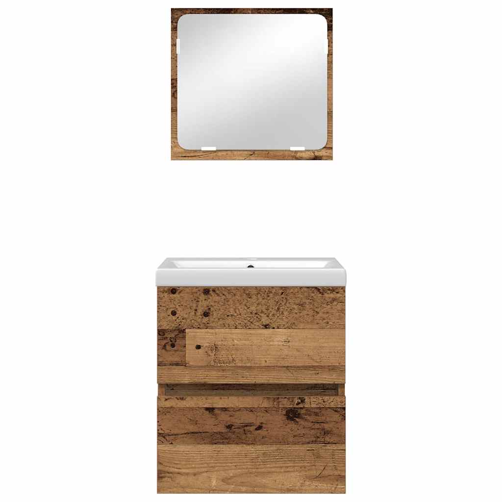 Bathroom Furniture Set 2 pcs Old Wood and White Engineered Wood