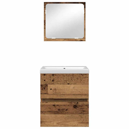 Bathroom Furniture Set 2 pcs Old Wood and White Engineered Wood