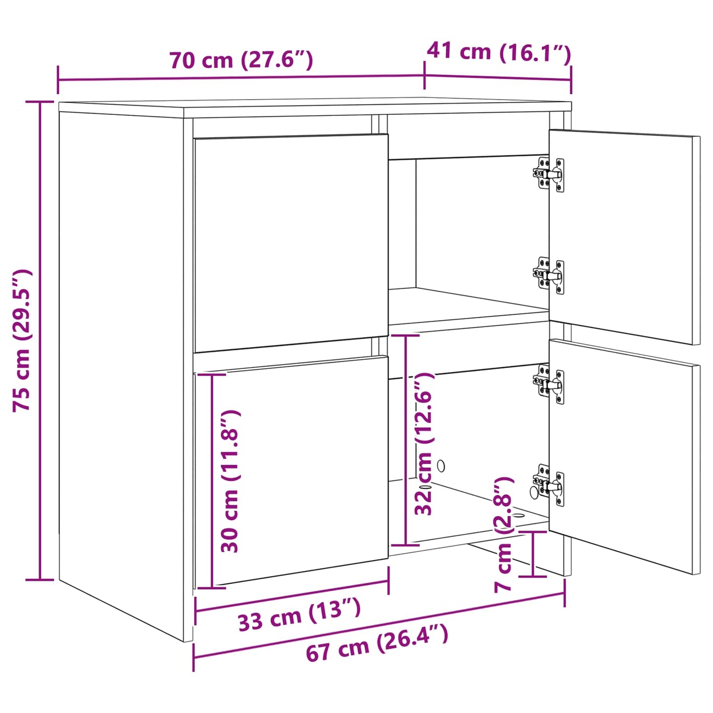 Sideboards 2 pcs Old wood 70 x 41 x 75 cm Engineered Wood