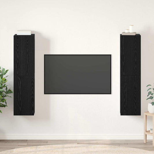 TV Cabinet Set 4 pcs Black Oak Engineered Wood