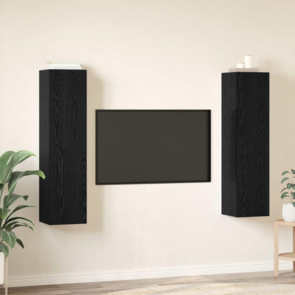 TV Cabinet Set Wall-mounted Black Oak Engineered Wood