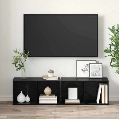 TV Cabinet Set 2 pcs Black Oak Engineered Wood
