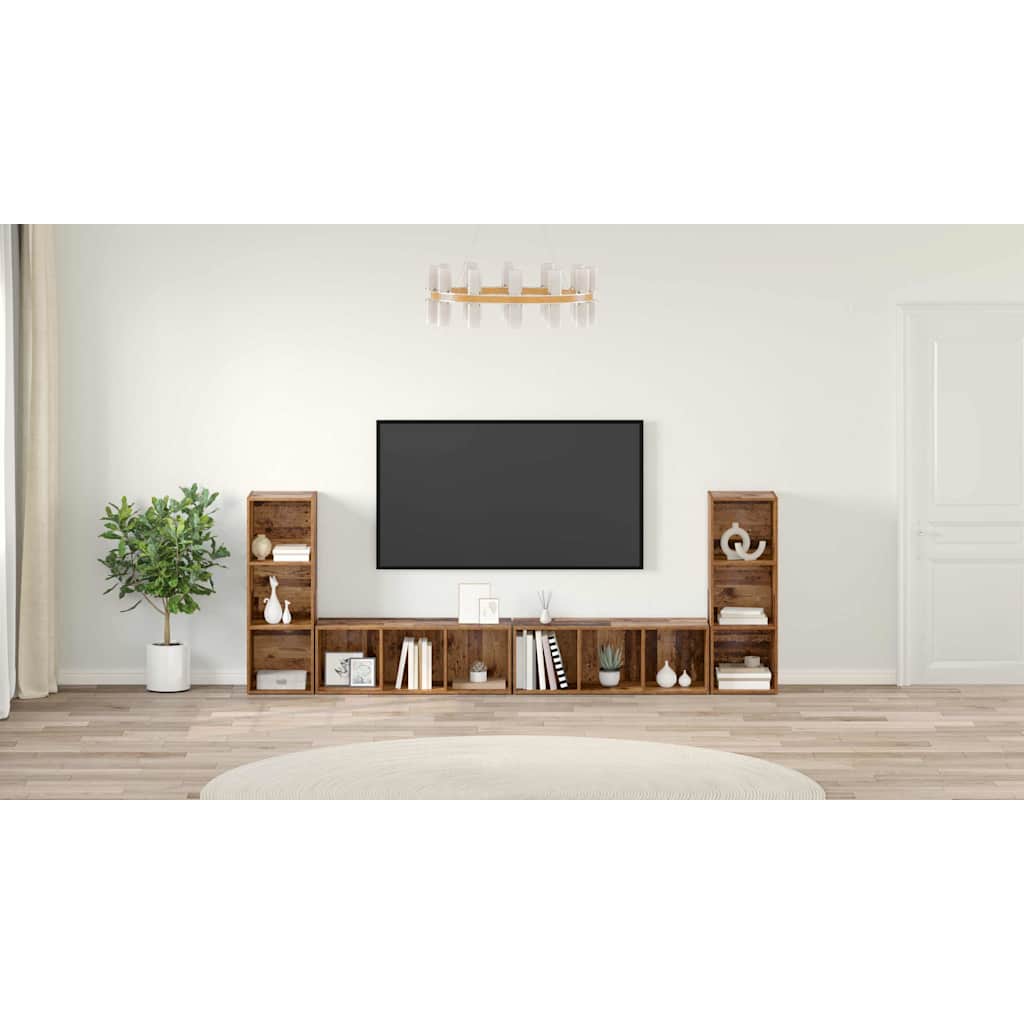 TV Cabinet Set 4 pcs Old Wood 37 x 35 x 107 cm Engineered Wood