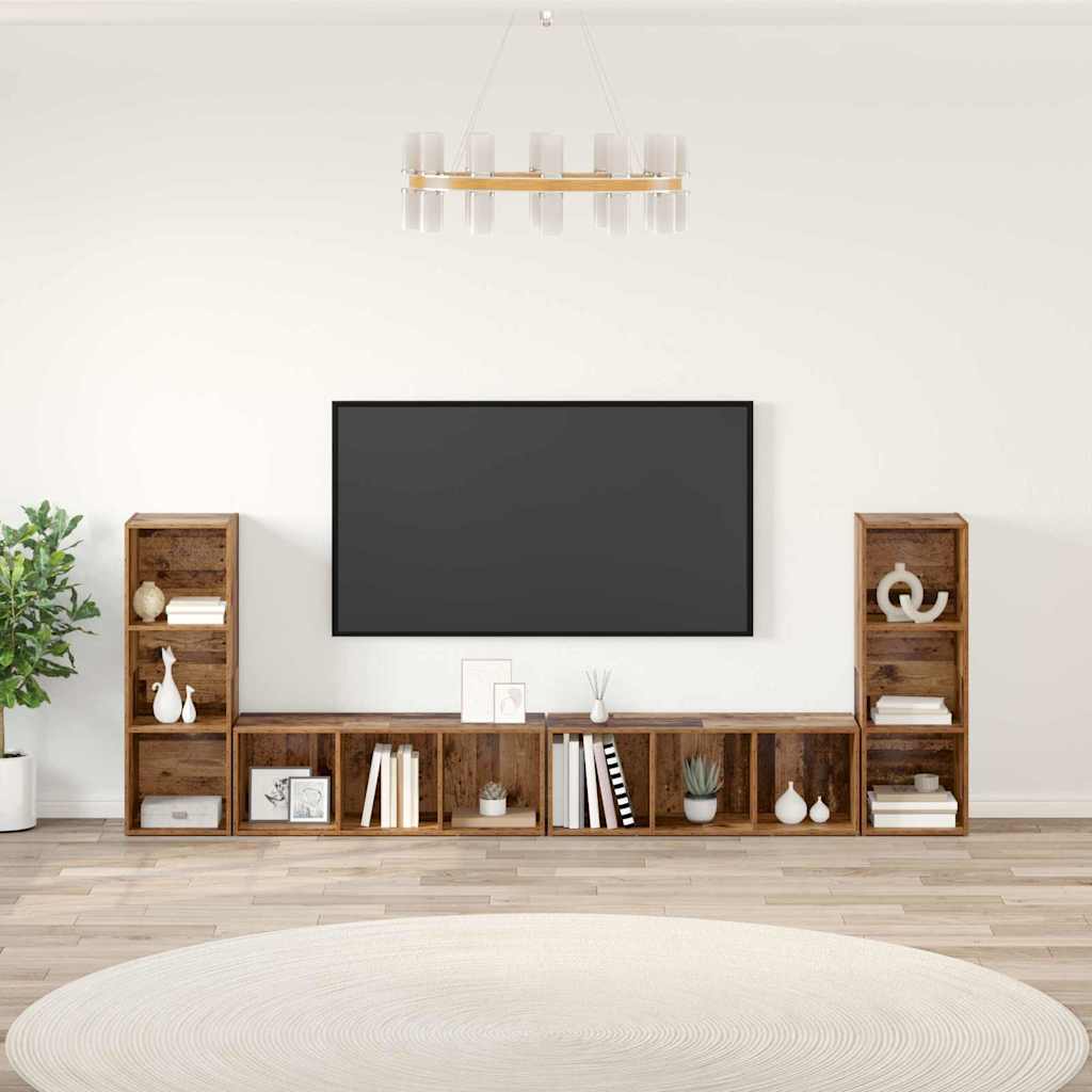 TV Cabinet Set 4 pcs Old Wood 37 x 35 x 107 cm Engineered Wood