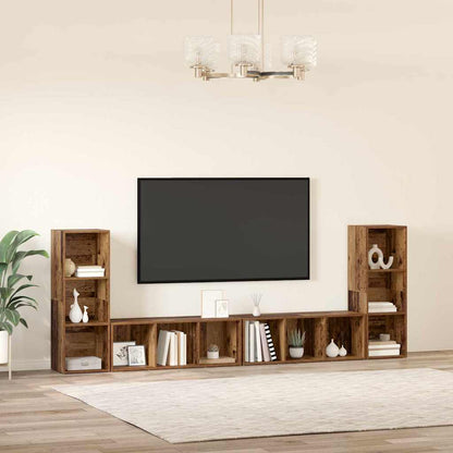 TV Cabinet Set 4 pcs Old Wood 37 x 35 x 107 cm Engineered Wood