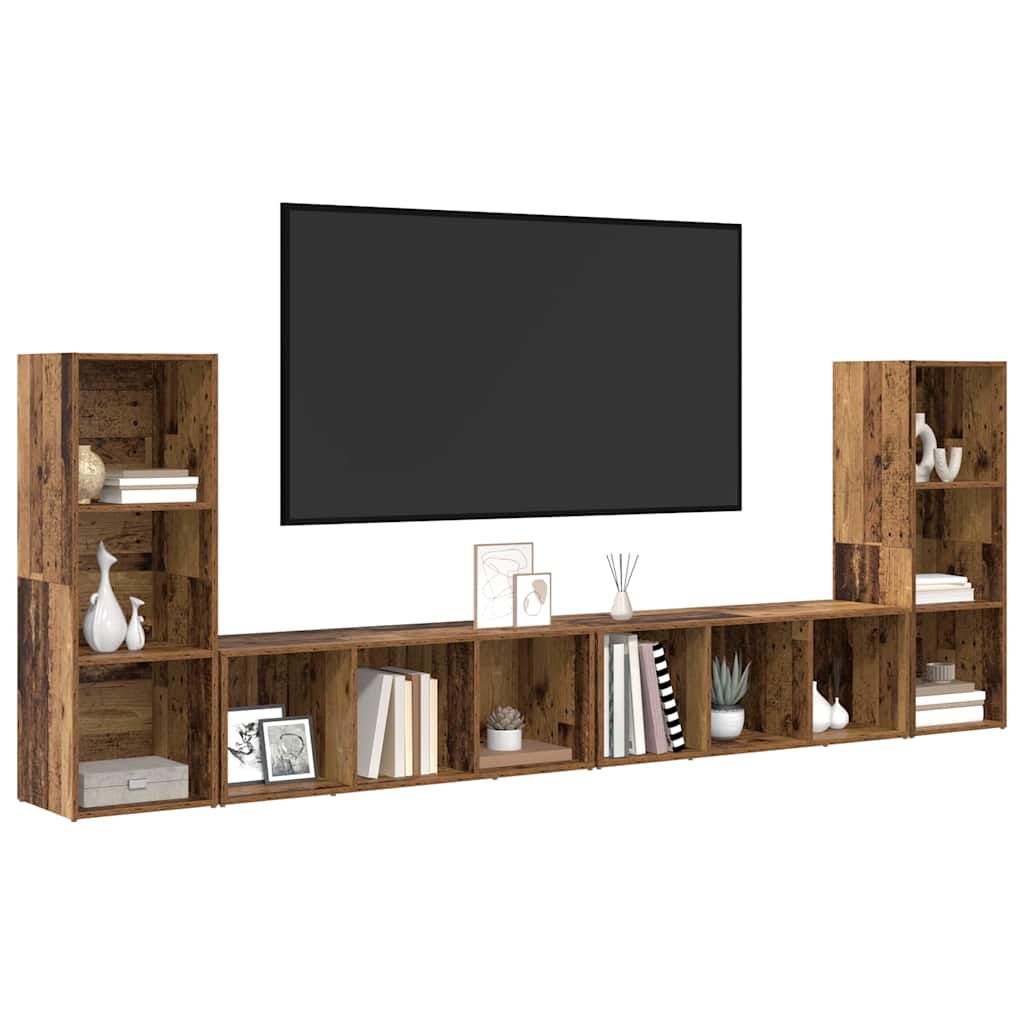 TV Cabinet Set 4 pcs Old Wood 37 x 35 x 107 cm Engineered Wood