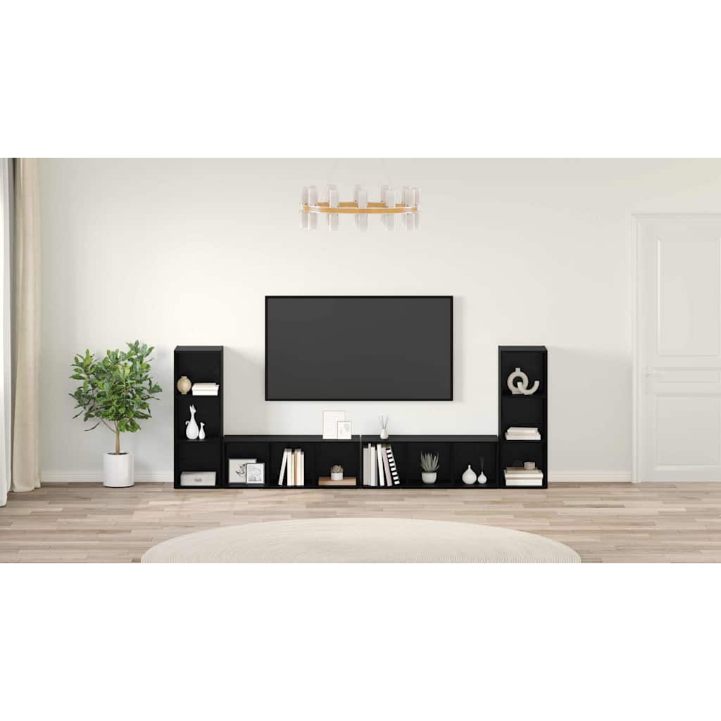 TV Cabinet Set 4 pcs Black Oak 37 x 35 x 107 cm Engineered Wood