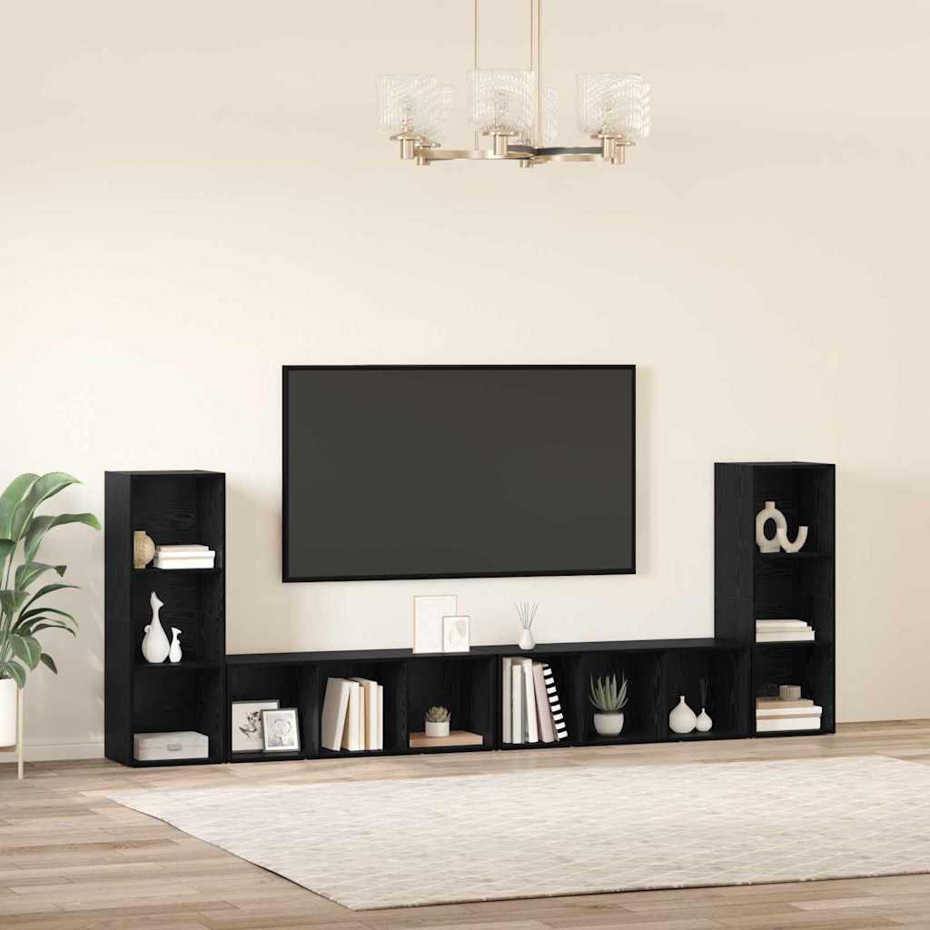 TV Cabinet Set 4 pcs Black Oak Engineered Wood