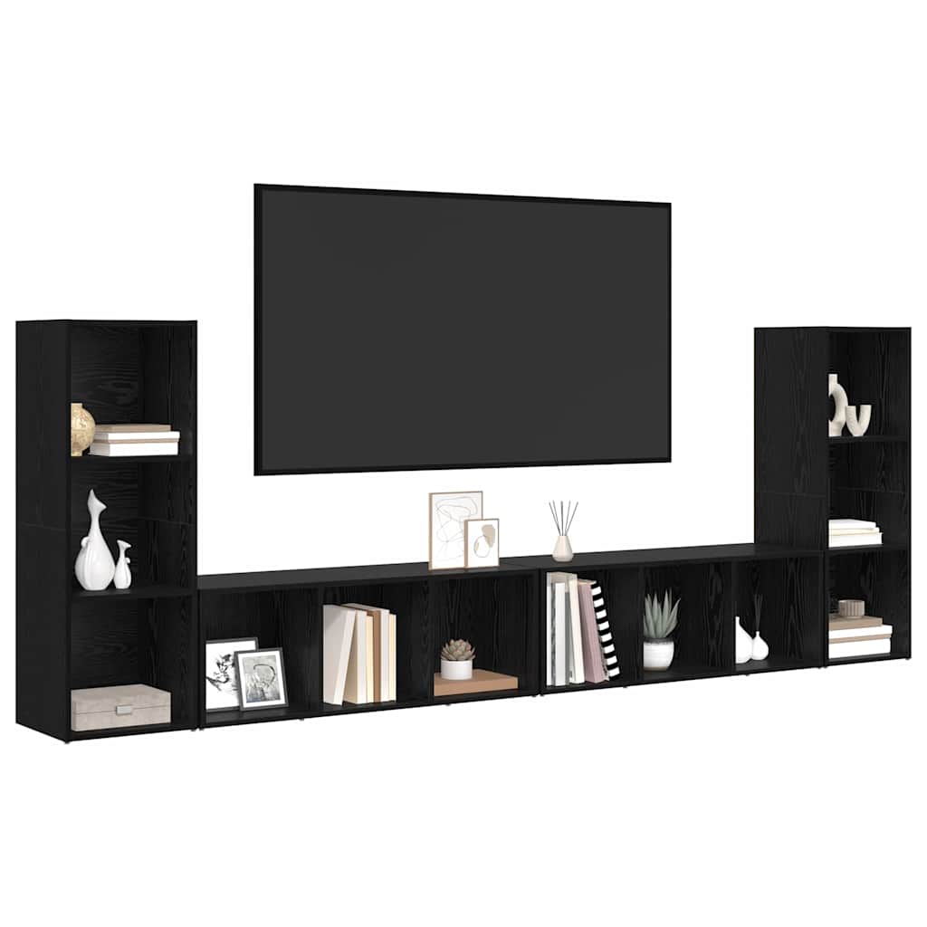 TV Cabinet Set 4 pcs Black Oak 37 x 35 x 107 cm Engineered Wood