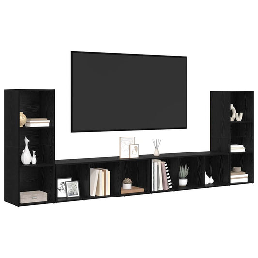 TV Cabinet Set 4 pcs Black Oak 37 x 35 x 107 cm Engineered Wood