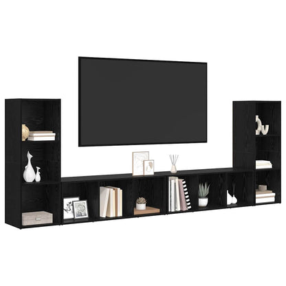 TV Cabinet Set 4 pcs Black Oak Engineered Wood