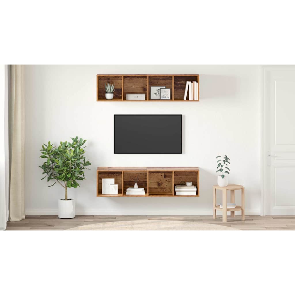 TV Cabinet Set Wall-mounted 2 pcs Old Wood 37 x 37 x 142.5 cm