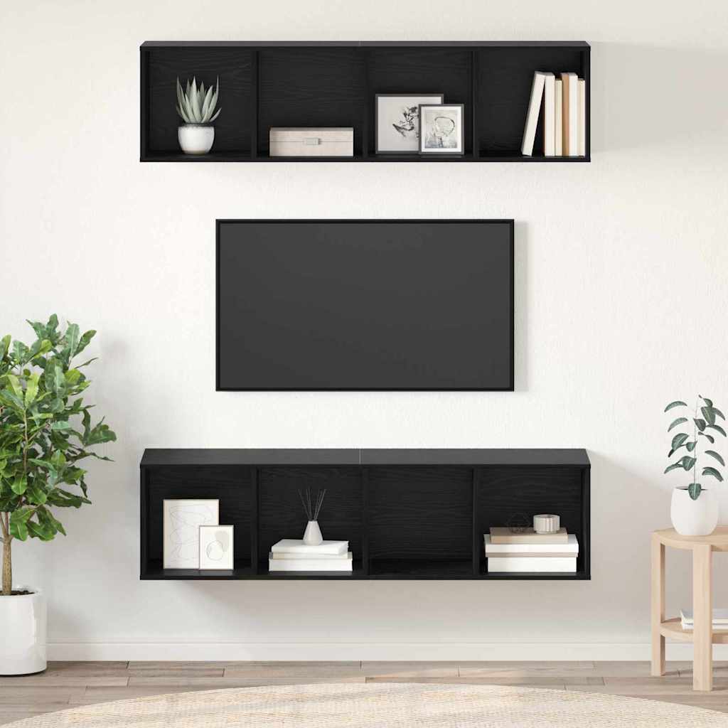 TV Cabinet Set Wall-mounted 2 pcs Black Oak 37 x 37 x 142.5 cm