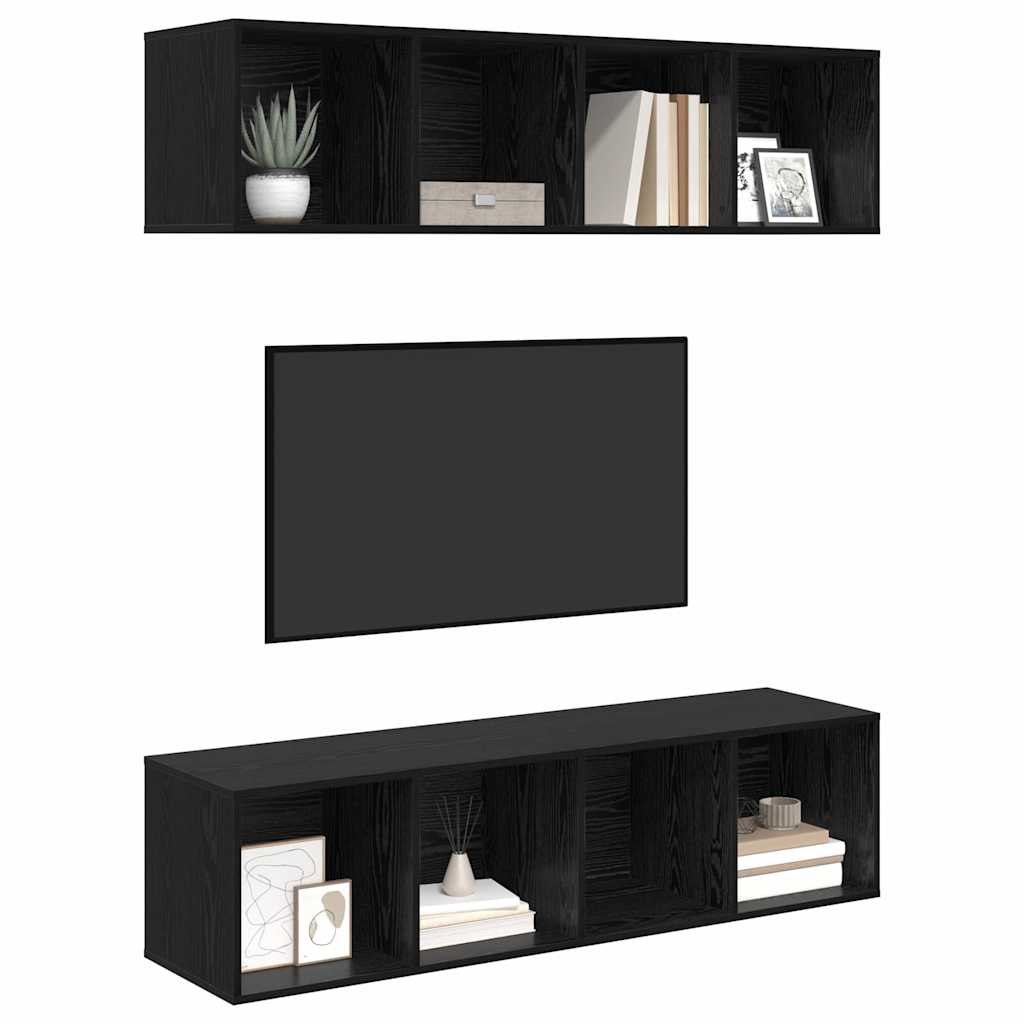 TV Cabinet Set Wall-mounted 2 pcs Black Oak 37 x 37 x 142.5 cm