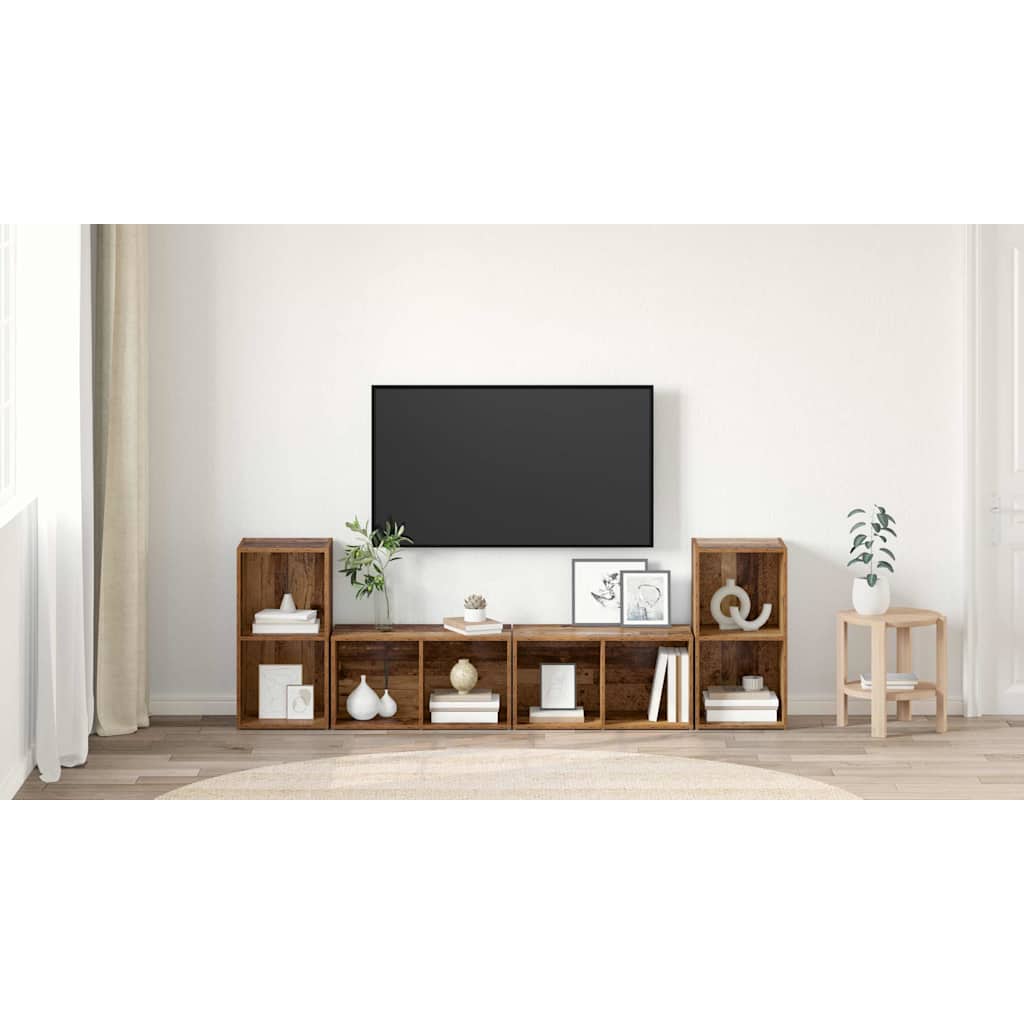 TV Cabinet Set 4 pcs Old Wood 37 x 37 x 72 cm Engineered Wood