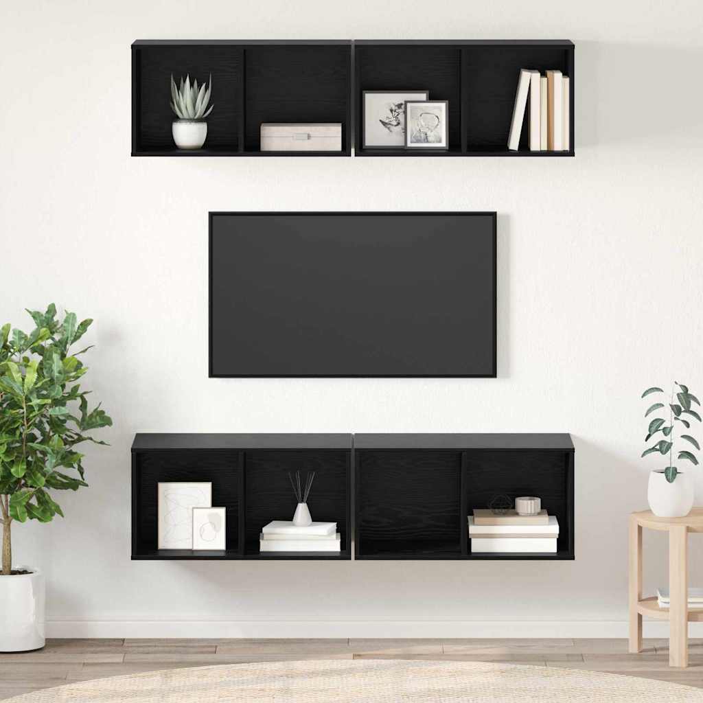 TV Cabinet Set 4 pcs Black Oak Engineered Wood