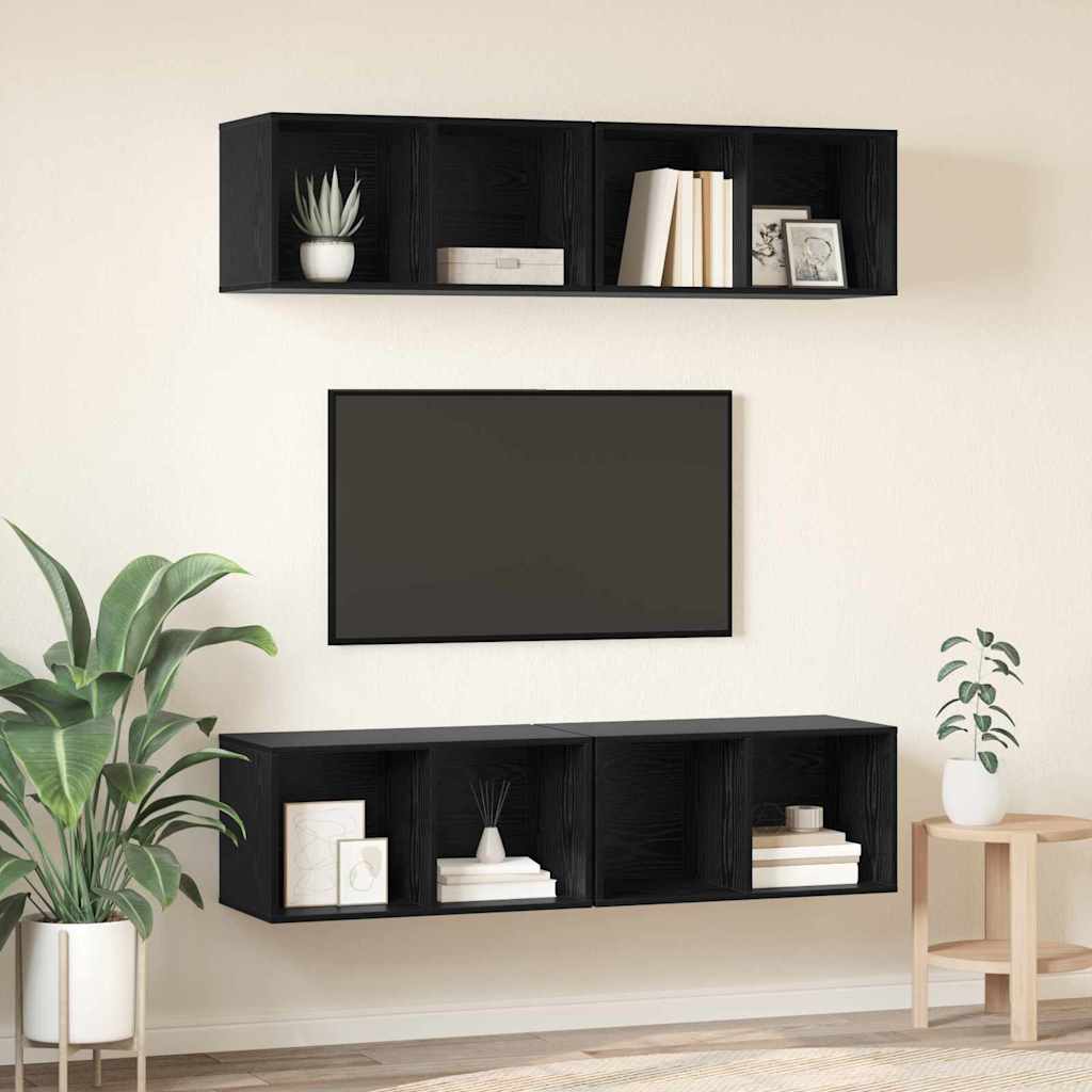 TV Cabinet Set 4 pcs Black Oak Engineered Wood