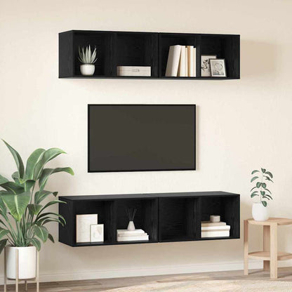 TV Cabinet Set 4 pcs Black Oak Engineered Wood