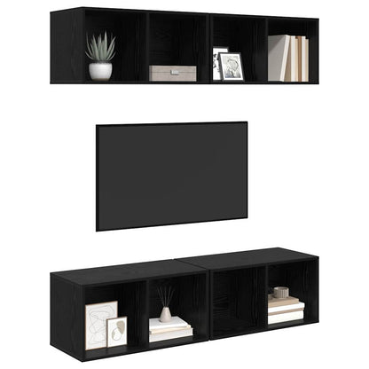 TV Cabinet Set 4 pcs Black Oak Engineered Wood