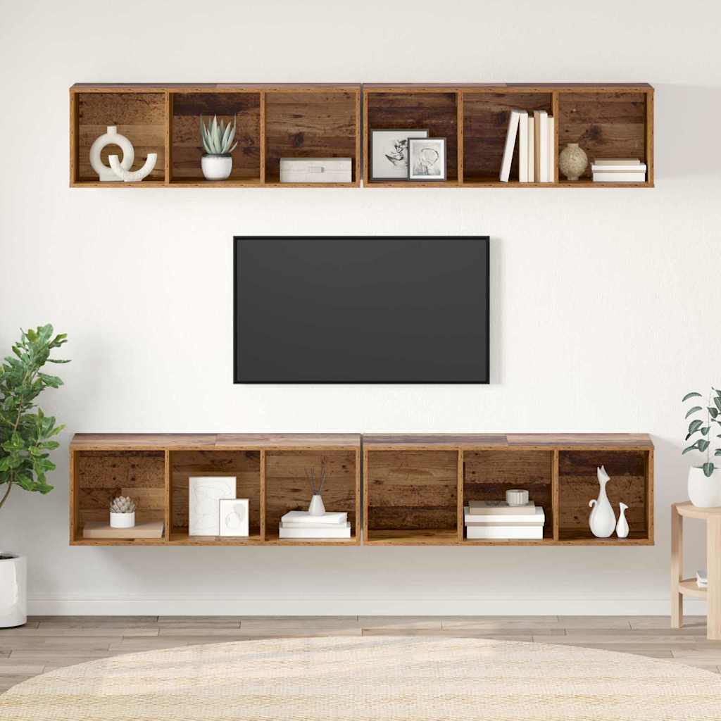 TV Cabinet Set 4 pcs Old Wood 37 x 37 x 107 cm Engineered Wood