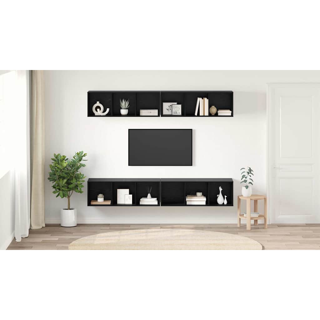 TV Cabinet Set 4 pcs Black Oak 37 x 37 x 107 cm Engineered Wood