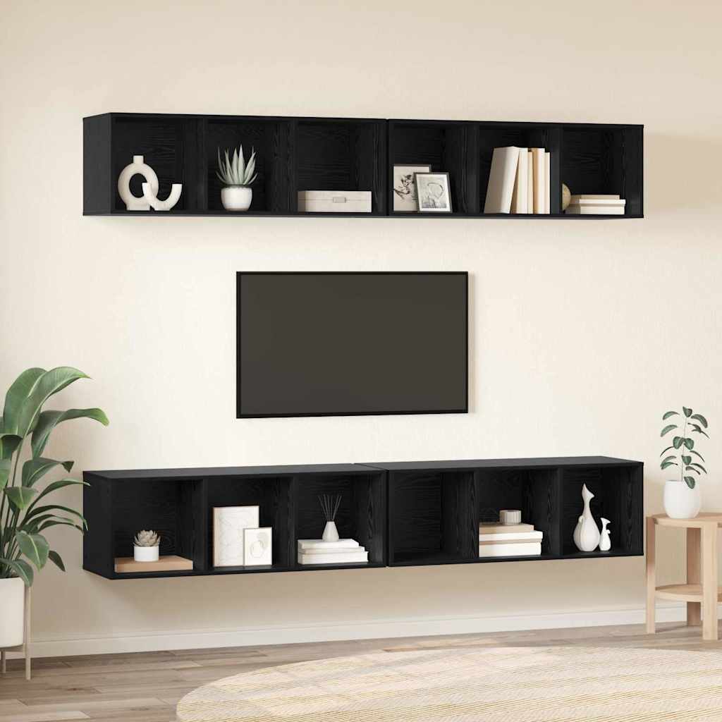 TV Cabinet Set 4 pcs Black Oak Engineered Wood