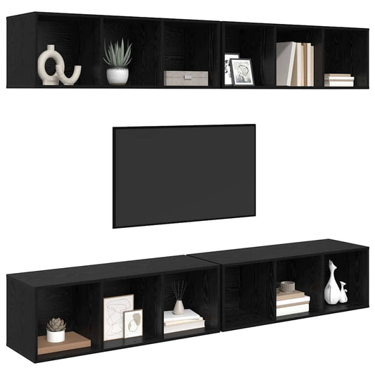 TV Cabinet Set 4 pcs Black Oak 37 x 37 x 107 cm Engineered Wood
