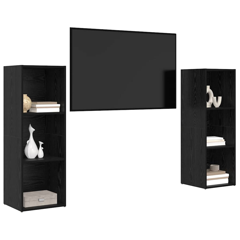 TV Cabinet Set 2 pcs Black Oak 107 x 35 x 37 cm Engineered Wood