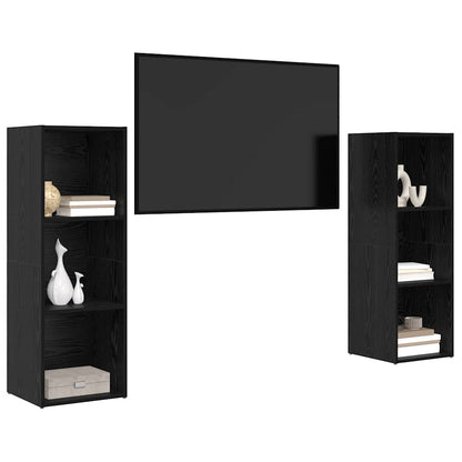 TV Cabinet Set 2 pcs Black Oak Engineered Wood
