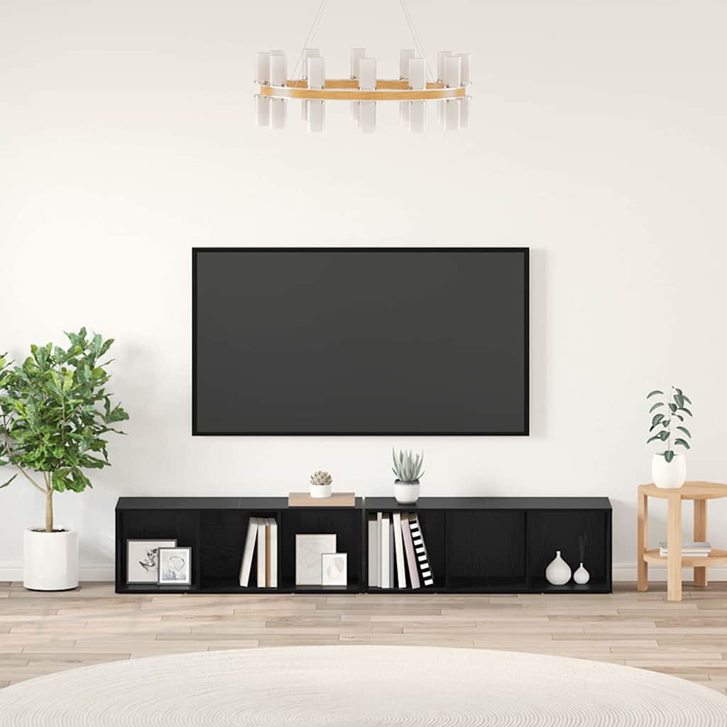 TV Cabinet Set 2 pcs Black Oak Engineered Wood
