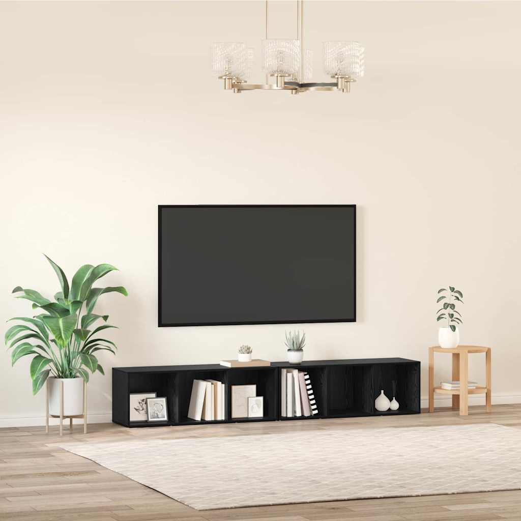 TV Cabinet Set 2 pcs Black Oak Engineered Wood