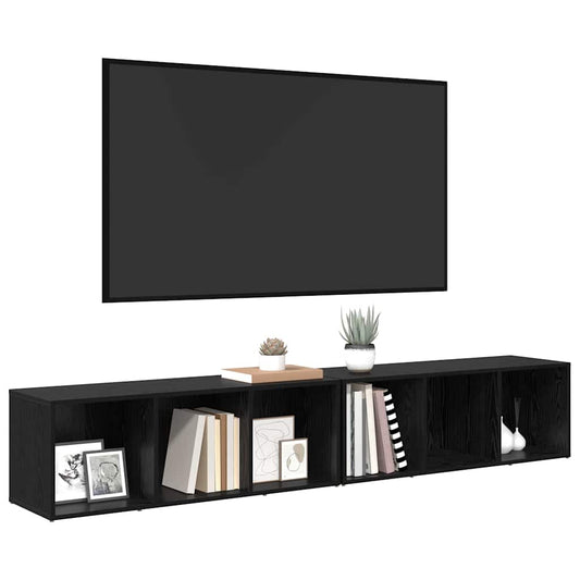 TV Cabinet Set 2 pcs Black Oak 37 x 35 x 107cm Engineered Wood