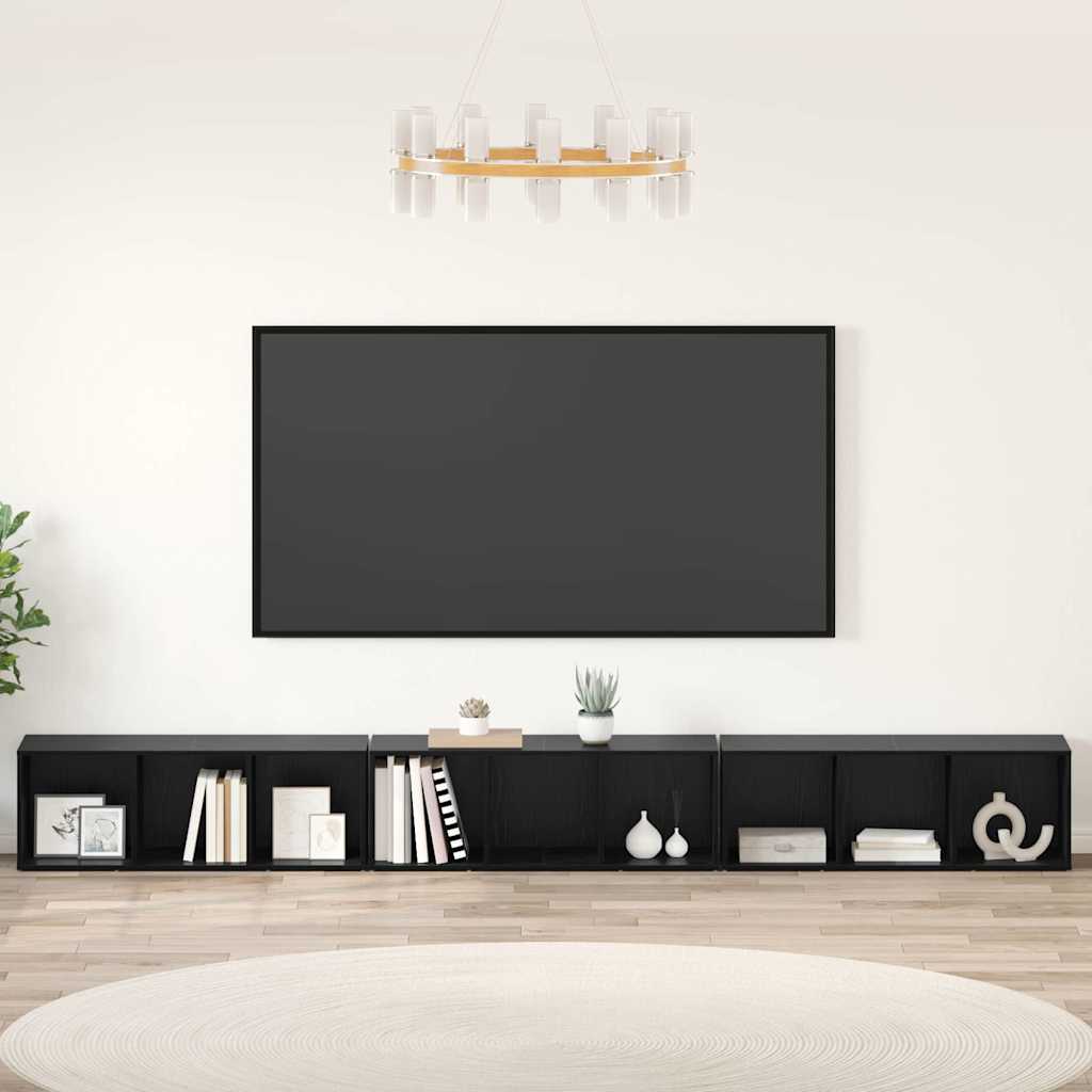 TV Cabinet Set 3 pcs Black Oak 37 x 35 x 107 cm Engineered Wood
