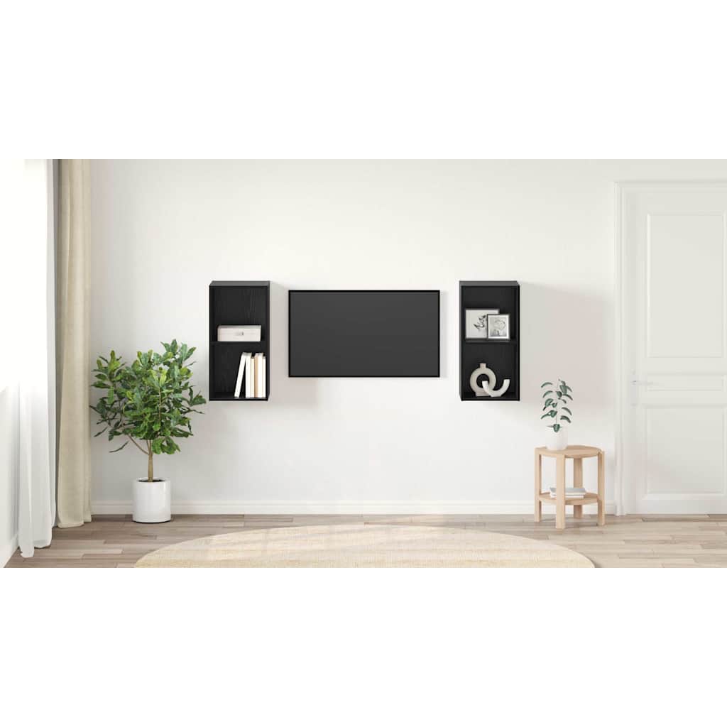 TV Cabinet Set 2 pcs Black Oak 37 x 37 x 72 cm Engineered Wood