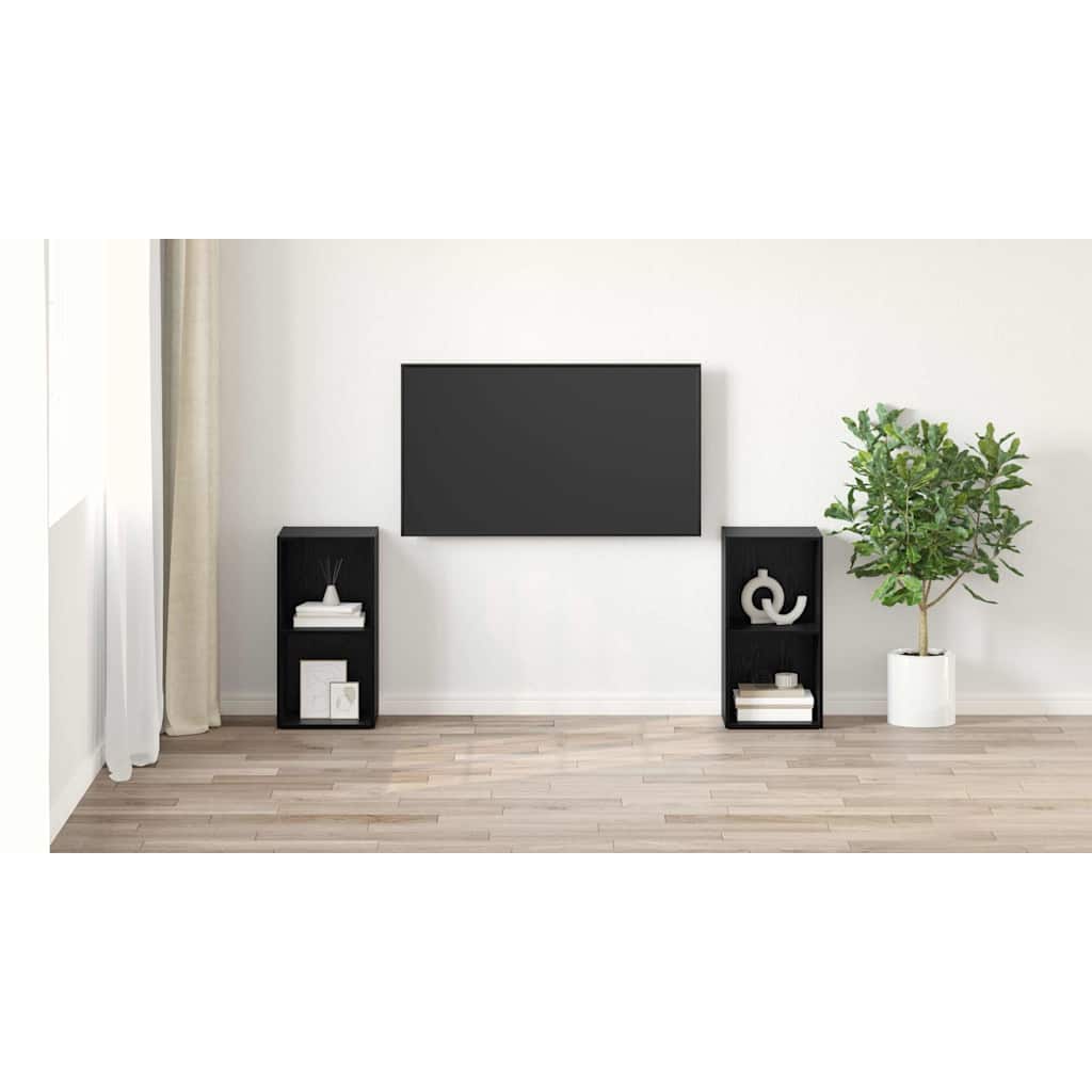 TV Cabinet Set Wall-mounted 2 pcs Black Oak 72 x 35 x 36.5 cm
