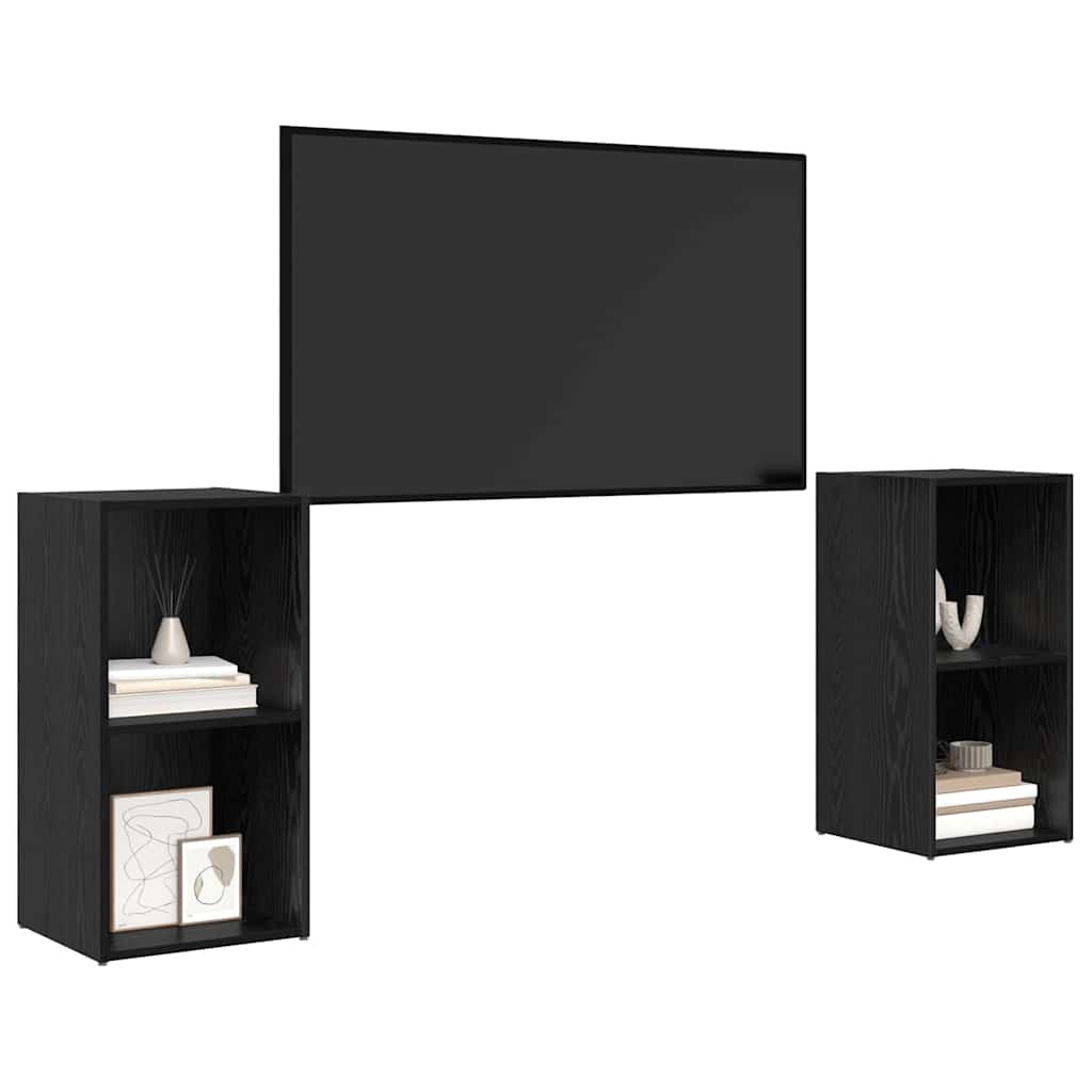 TV Cabinet Set 2 pcs Black Oak Engineered Wood