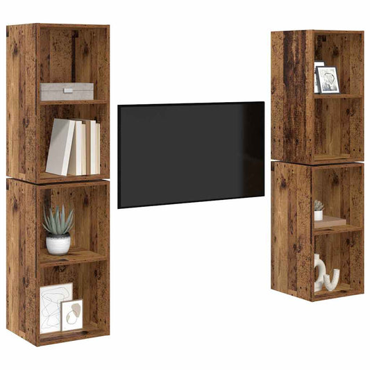 TV Cabinet Set 4 pcs Old Wood 37 x 37 x 72 cm Engineered Wood